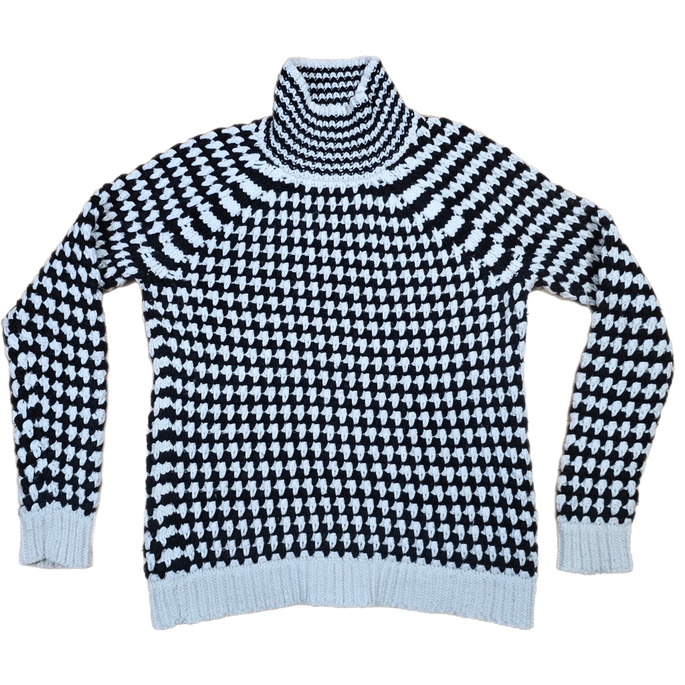 Ann Taylor Loft Chunky Knit Sweater Women’s Medium Black & White/Ivory Patterned